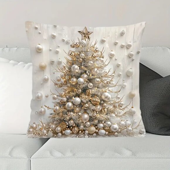 Christmas Tree Digital Print Throw Pillow Cover - 18" x 18" 🎄🎁 - Picture 2 of 7